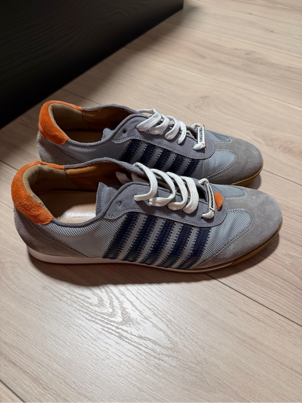 DSQUARED2 Grey & Navy Sneakers with Orange Heel Trim